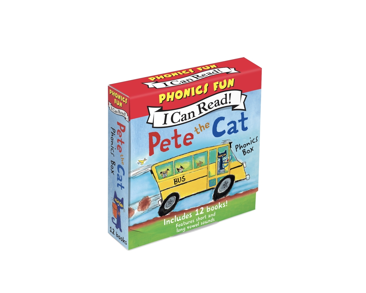 Pete the Cat 12-Book Phonics Fun!: A Box of 12 Mini-Books Featuring Short and Long Vowel Sounds cover