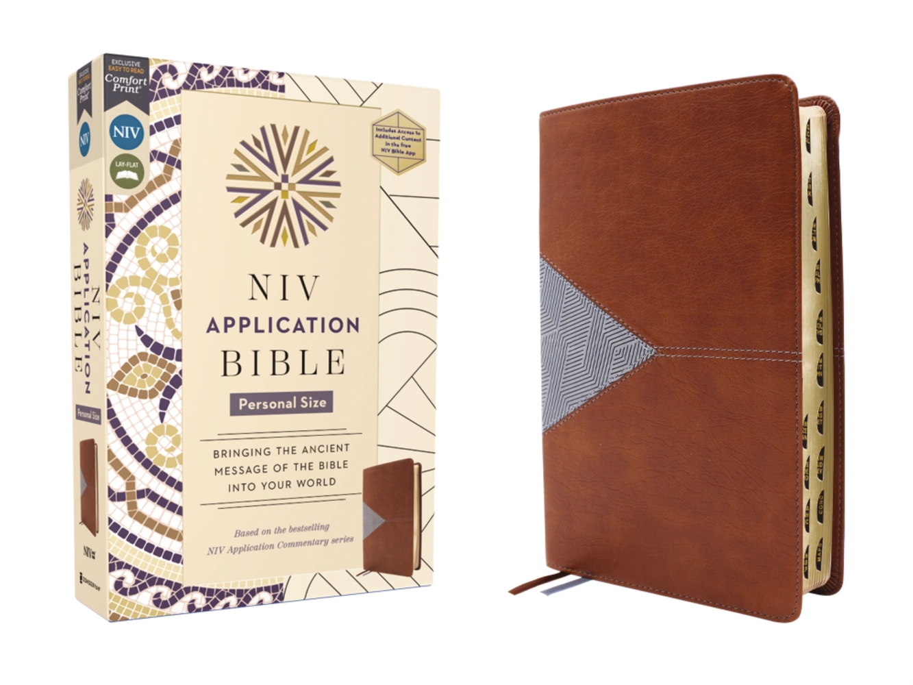 NIV Application Bible, Personal Size, Leathersoft, Brown/Blue, Red Letter, Indexed, Comfort Print: Bringing the Ancient Message of the Bible Into Your cover