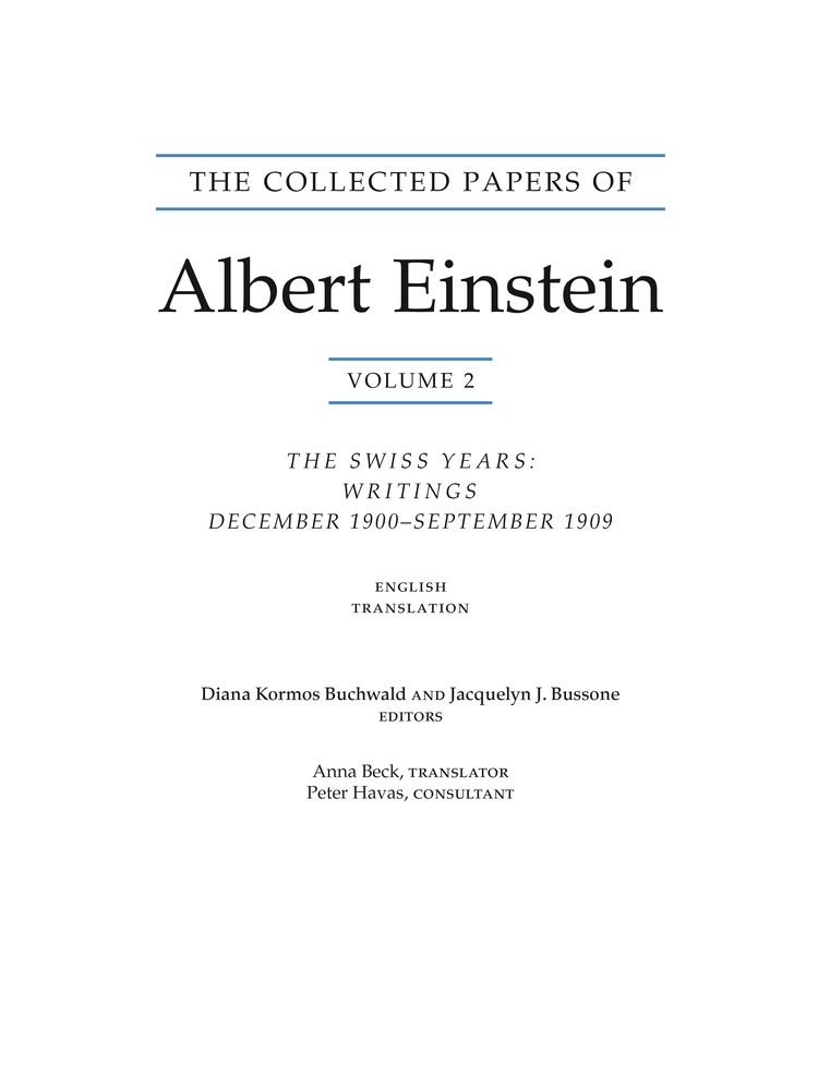 The Collected Papers of Albert Einstein, Volume 2 (Translation Supplement): The Swiss Years: Writings, December 1900-September 1909 cover