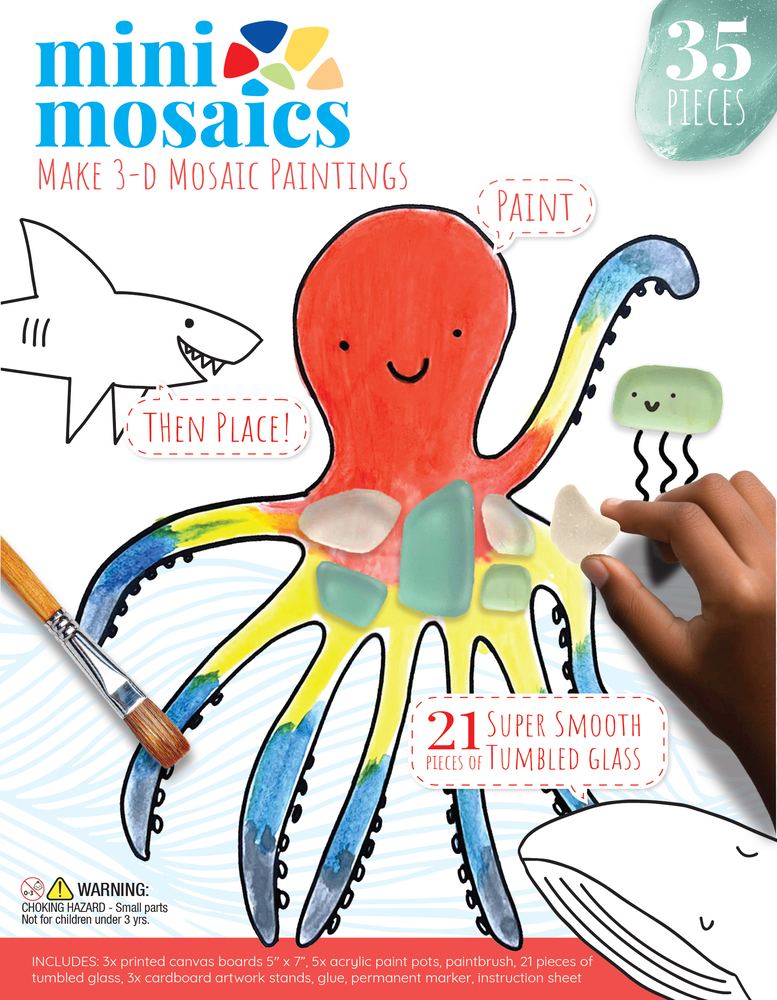 Mini Mosaics Underwater Giants: Paint and Decorate Canvas Boards with Tumbled Glass - DIY Mixed-Media Craft Gift for Ages 6 and Up cover
