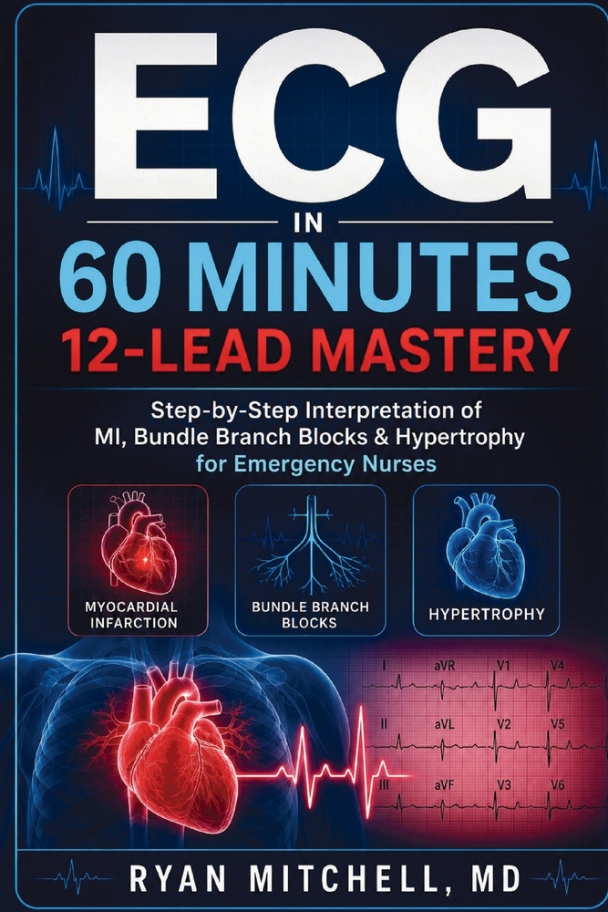 ECG in 60 Minutes 12-Lead Mastery: Step-by-Step Interpretation of MI Bundle Branch Blocks & Hypertrophy for Emergency Nurses cover