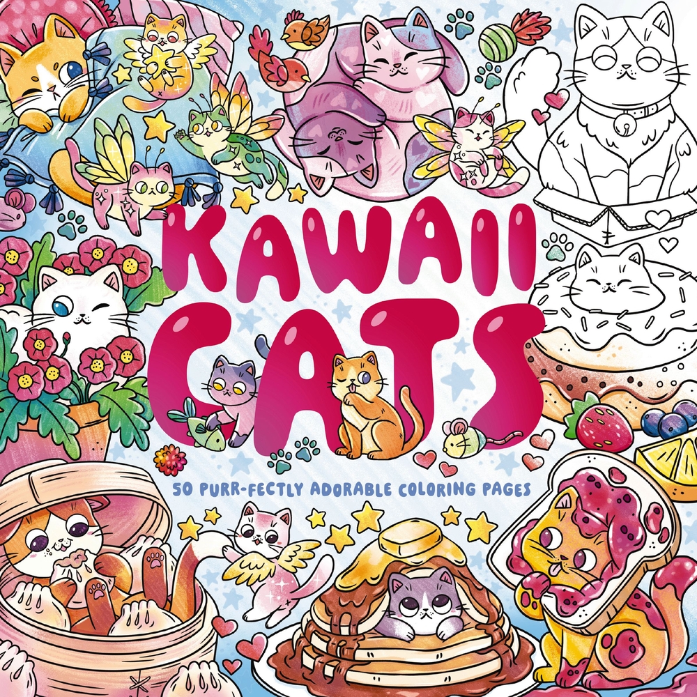 Kawaii Cats: 50 Purr-Fectly Adorable Coloring Pages cover