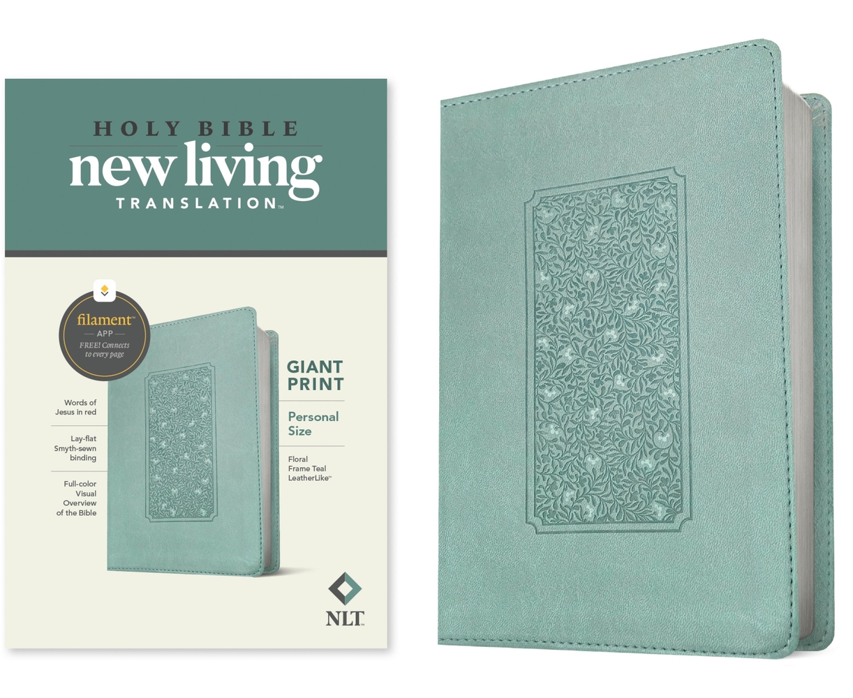 NLT Personal Size Giant Print Bible, Filament Enabled Edition (Red Letter, Leatherlike, Floral Frame Teal) cover