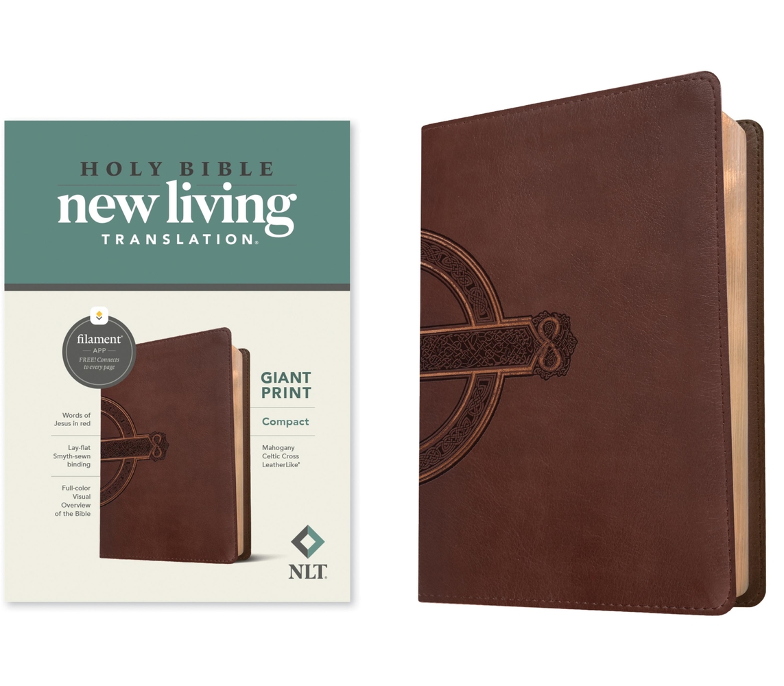 NLT Compact Giant Print Bible, Filament Enabled (Leatherlike, Mahogany Celtic Cross, Red Letter) cover