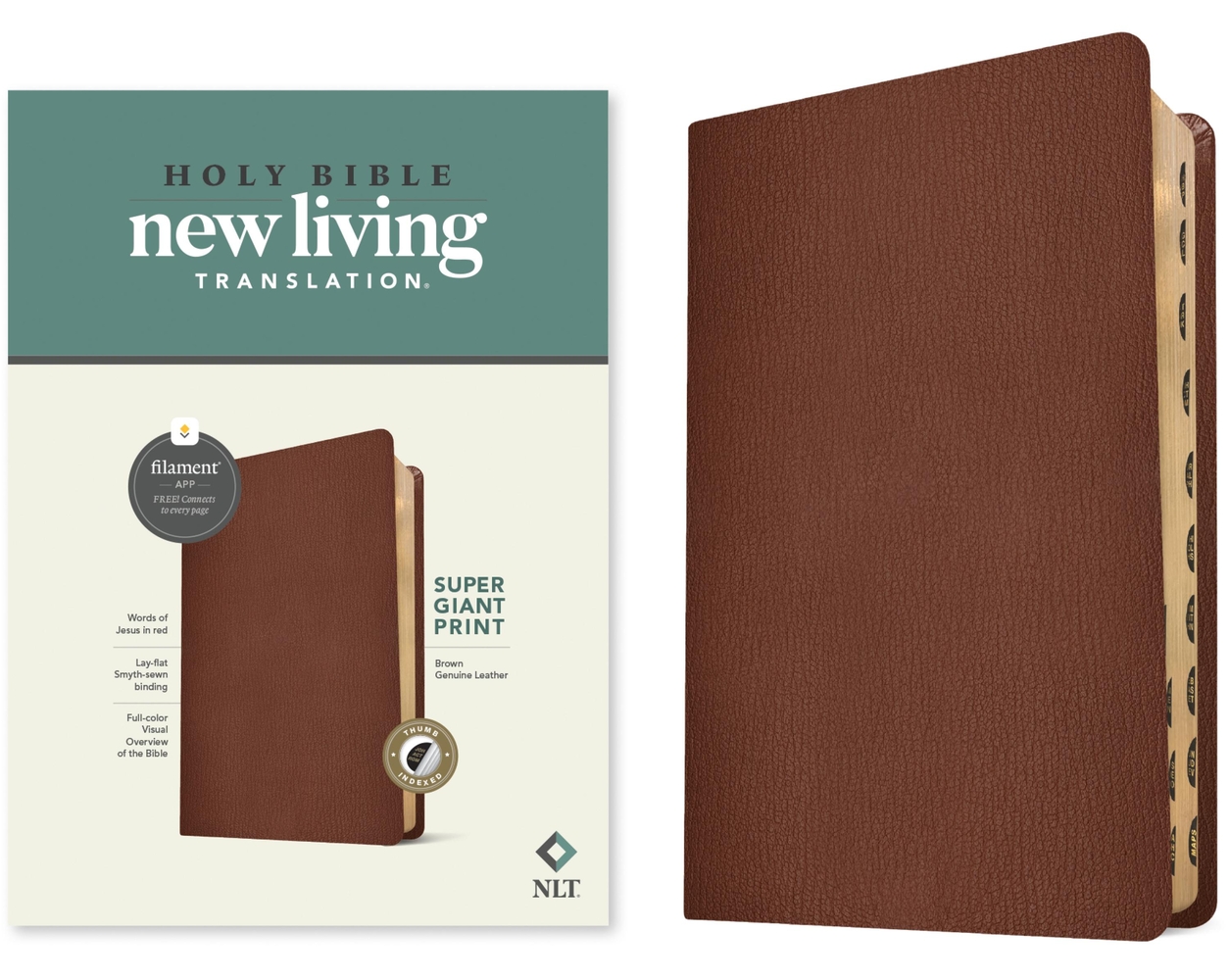NLT Super Giant Print Bible, Filament Enabled (Genuine Leather, Brown, Indexed) cover
