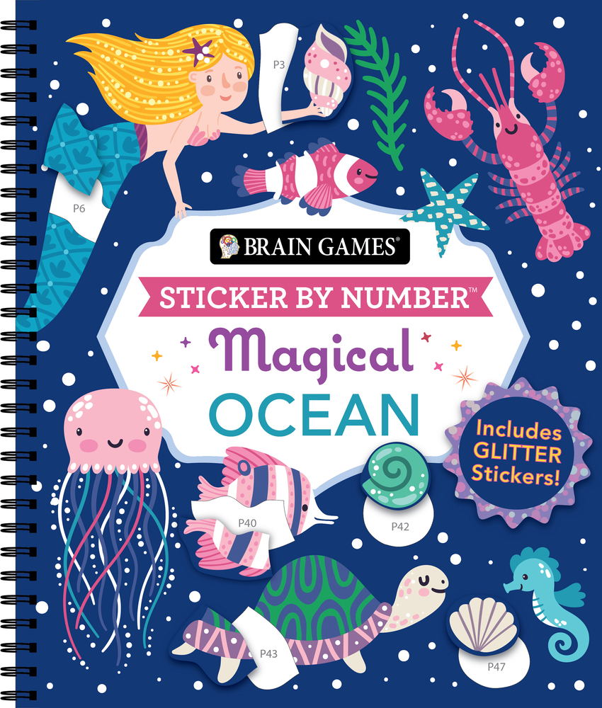 Brain Games - Sticker by Number: Ocean Treasures (13 Images to Sticker) cover