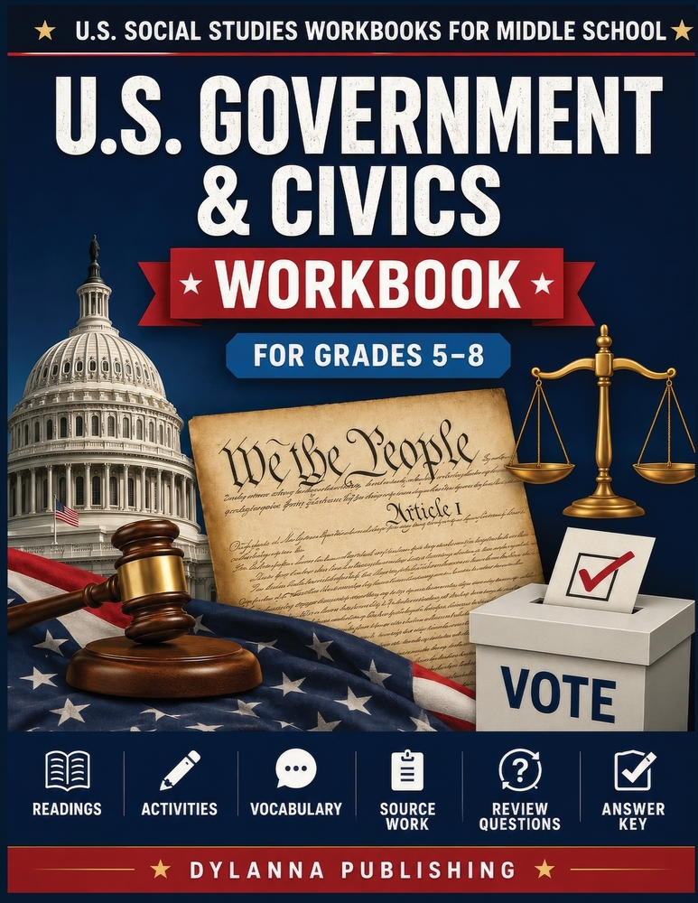 U.S. Government & Civics Workbook for Grades 5-8: Middle School Social Studies Readings, Activities, Vocabulary, Review Questions, and Answer Key cover