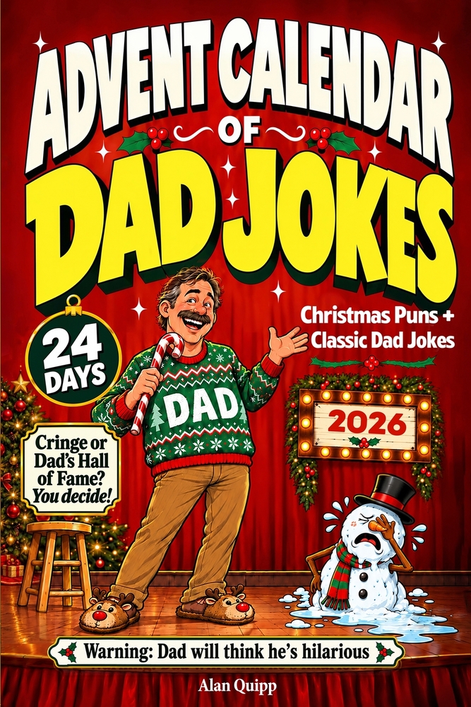 Advent Calendar of Dad Jokes 2026: 24 Days of Dad Jokes in One Christmas Book - Funny, Corny Puns for Clean Family Fun - A Unique Stocking Stuffer for cover