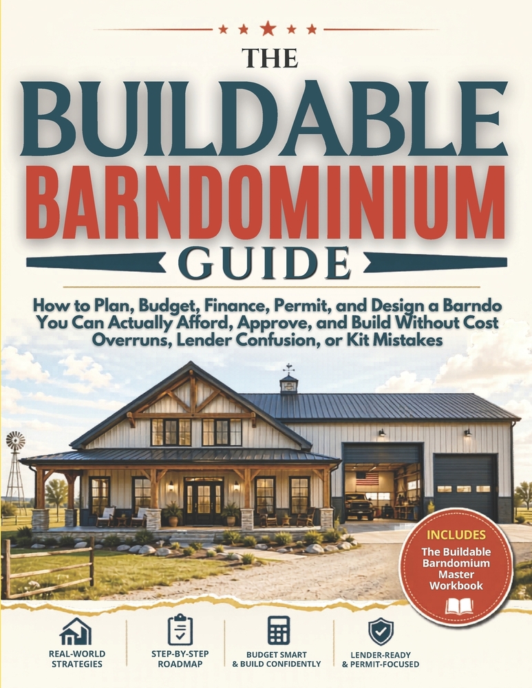 The Buildable Barndominium Guide: How to Plan, Budget, Finance, Permit, and Design a Barndo You Can Actually Afford, Approve, and Build - Without Cost cover