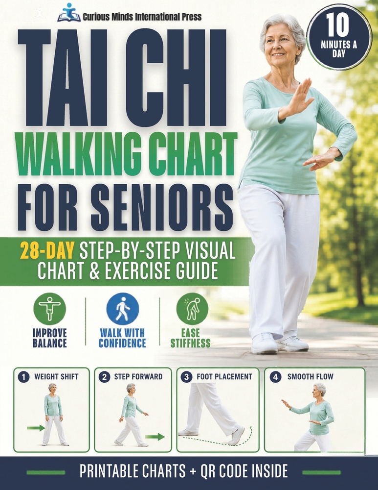 Tai Chi Walking Chart for Seniors: A 28-Day Step-by-Step Guide with Printable Visual Charts and Gentle Exercises to Improve Balance, Ease Stiffness, a cover