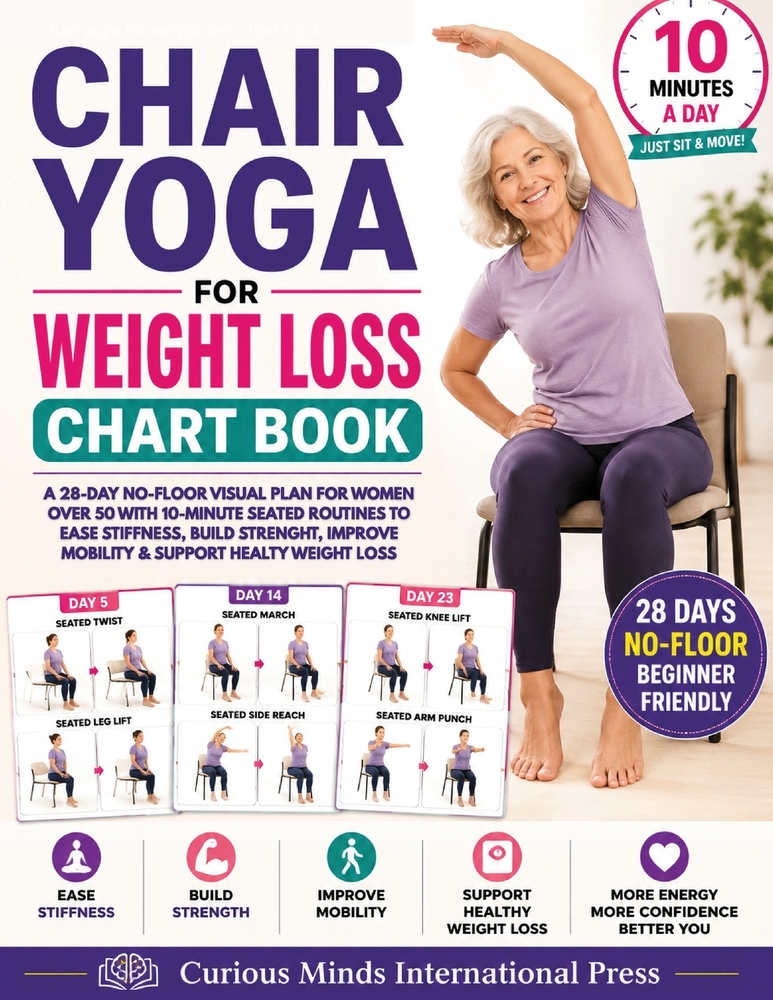 Chair Yoga for Weight Loss Chart Book: A 28-Day No-Floor Visual Plan for Women Over 50 with 10-Minute Seated Routines to Ease Stiffness, Build Strengt cover