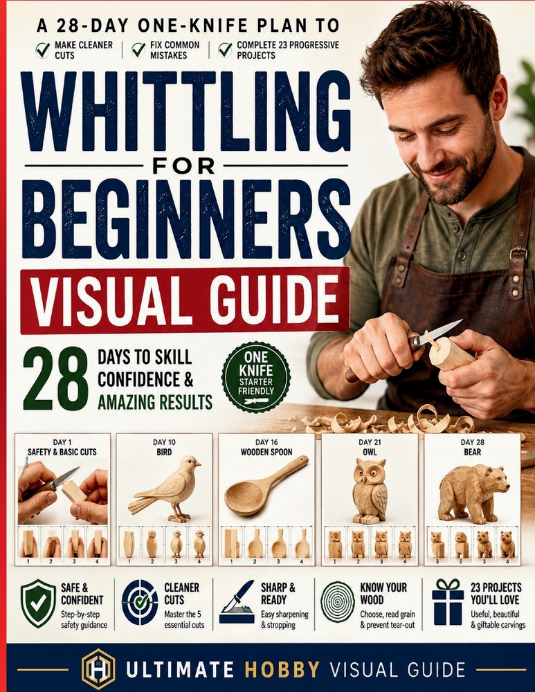 Whittling for Beginners Visual Guide: A 28-Day One-Knife Plan to Make Cleaner Cuts, Fix Common Mistakes, and Complete 23 Progressive Wood Projects wit cover