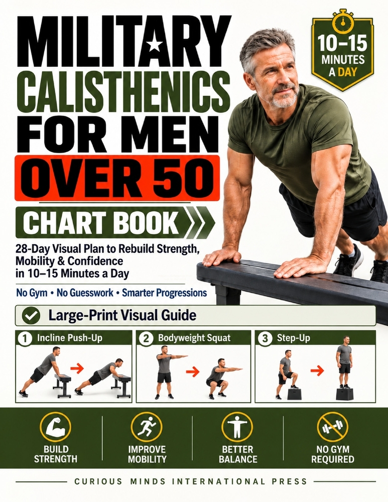 Military Calisthenics for Men Over 50 Chart Book: 28-Day Visual Plan to Rebuild Strength, Mobility & Confidence in 10-15 Minutes a Day No Gym, No Gues cover