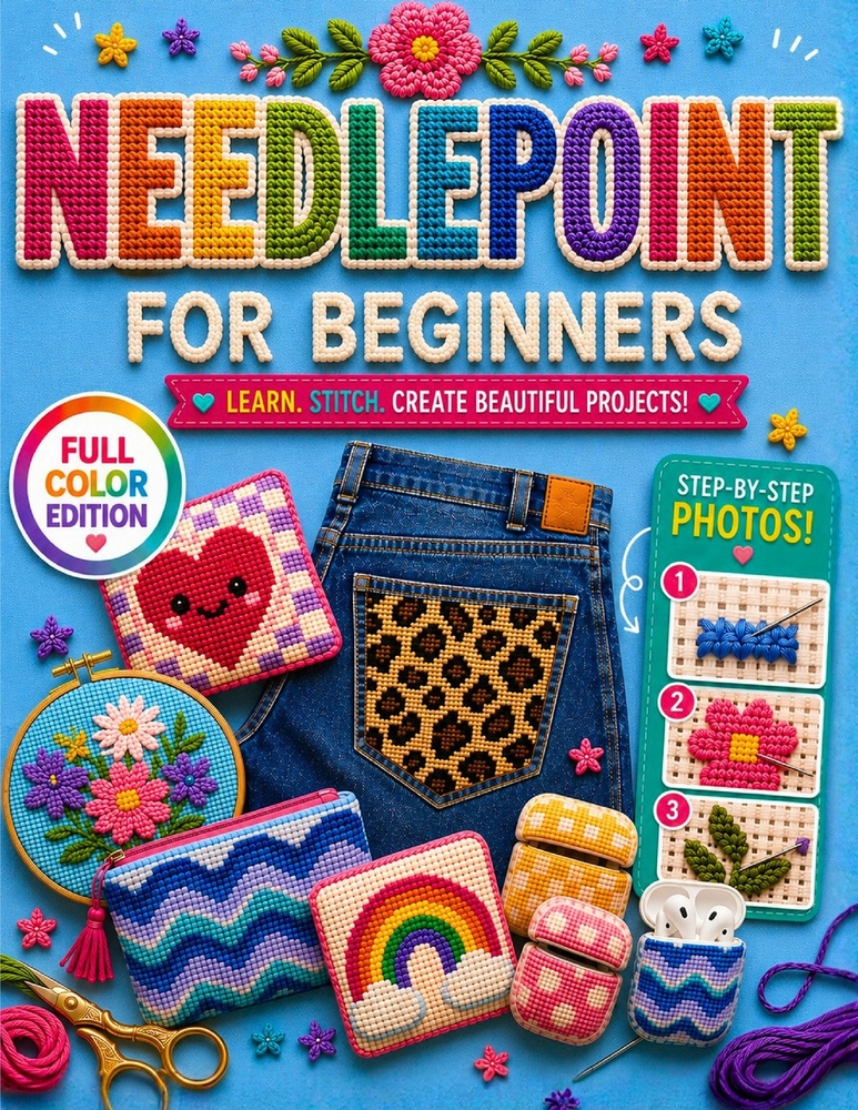 Needlepoint for Beginners: Create Beautiful Pieces You'll Be Proud to Use, Display and Gift Master Key and Advanced Stitches, Choose Canvas and Materi cover