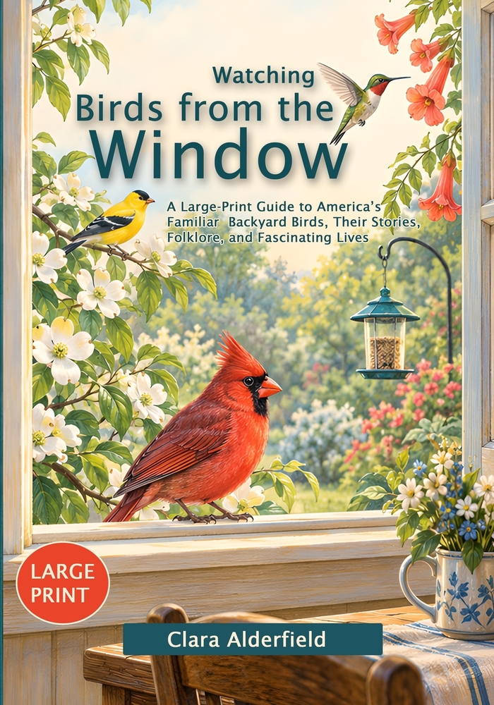 Watching Birds from the Window: A Large-Print Guide to America's Familiar Backyard Birds, Their Stories, Folklore, and Fascinating Lives cover