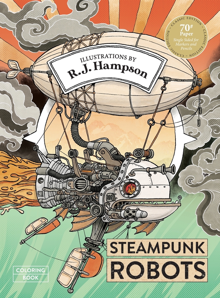 Steampunk Robots Coloring Book cover