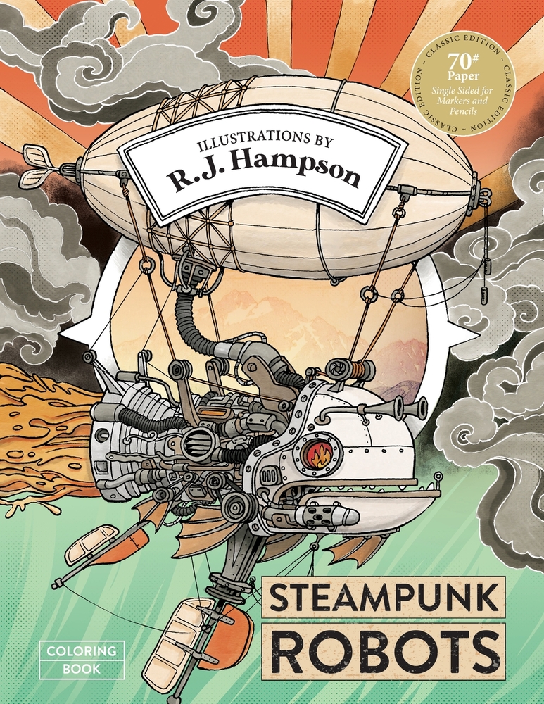 Steampunk Robots Coloring Book cover
