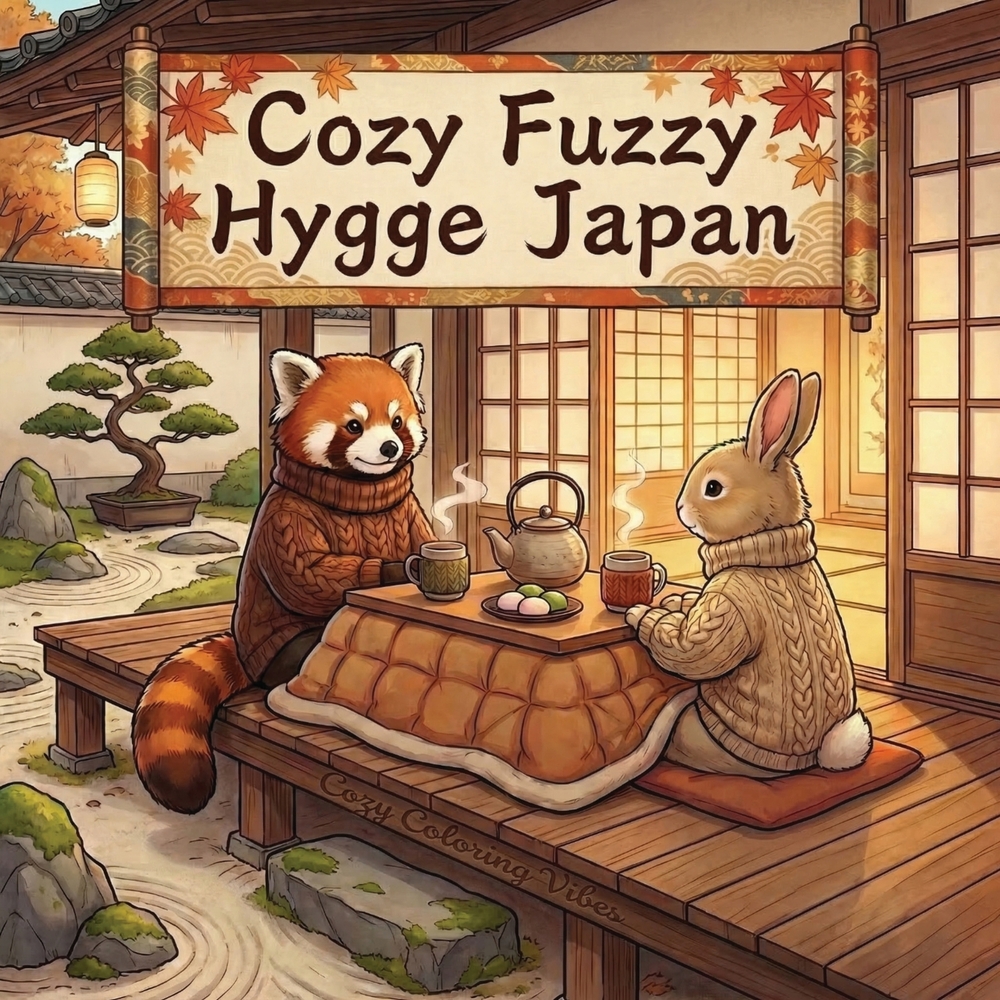 Cozy Fuzzy Hygge Japan: Bold Easy Line Coloring Book for Adults Zen Garden Serenity, Tea Ceremony Rituals, Tatami Rooms, Sakura Scenes & Minimalist Ho cover