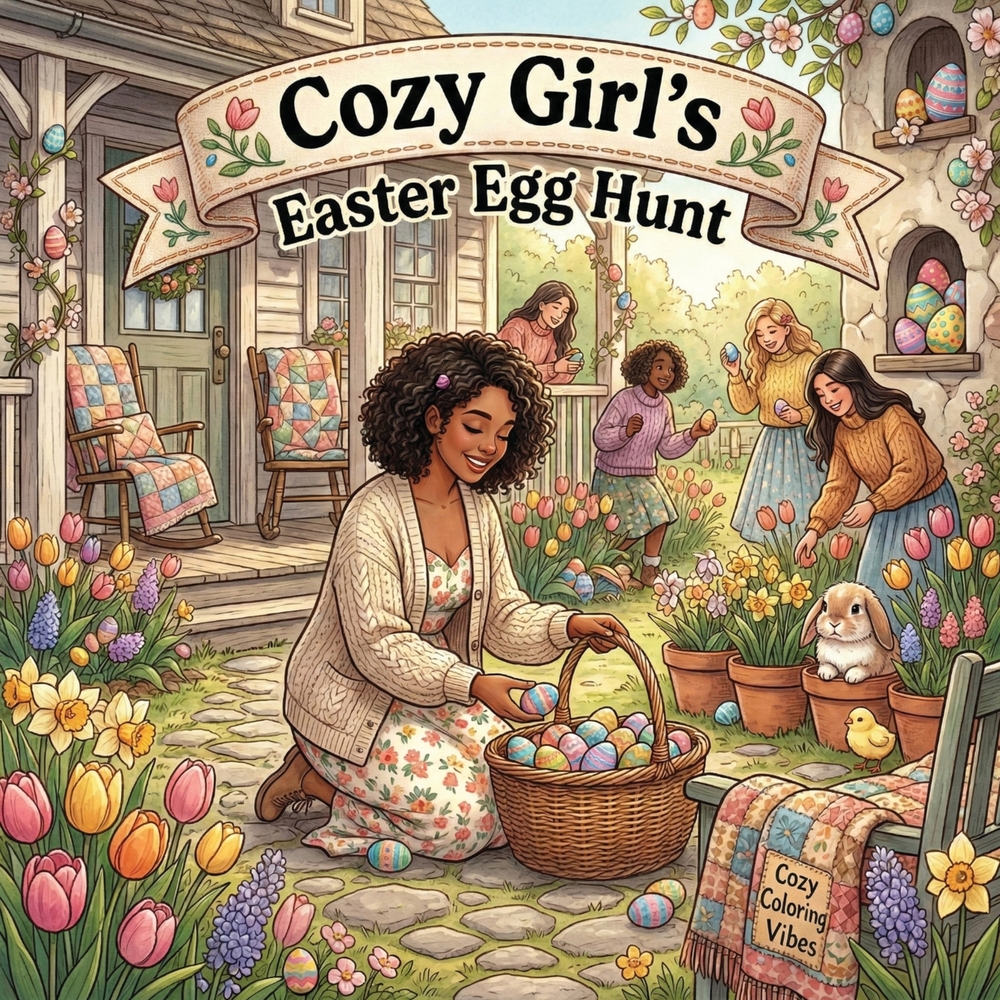 Cozy Girl's Easter Egg Hunt: Bold & Easy Line Design Adult Coloring Book Aesthetic Relaxing & Homebody Scenes in Fun Hygge Holiday Moments Cute Creati cover