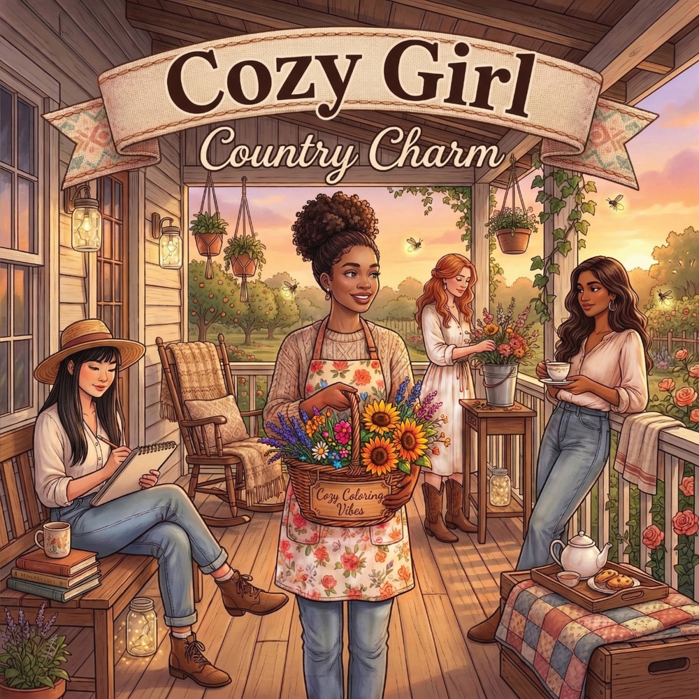 Cozy Girl Country Charm: Cute & Fun Relaxing Adult Activity Coloring Book Aesthetic Comfy Hygge Farmhouse Scenes, Daily Rustic Living, Peaceful Outdoo cover