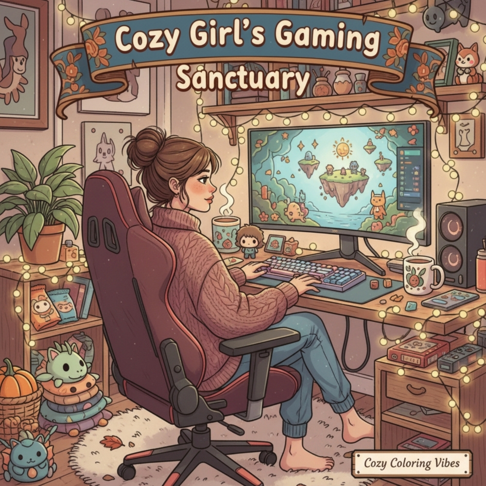 Cozy Girl's Gaming Sanctuary: A Cute Cozy Gaming Coloring Book Fun Easy Bold Line Designs of Gamer Girl Aesthetic, Cozy Setups, Controllers, Headsets cover