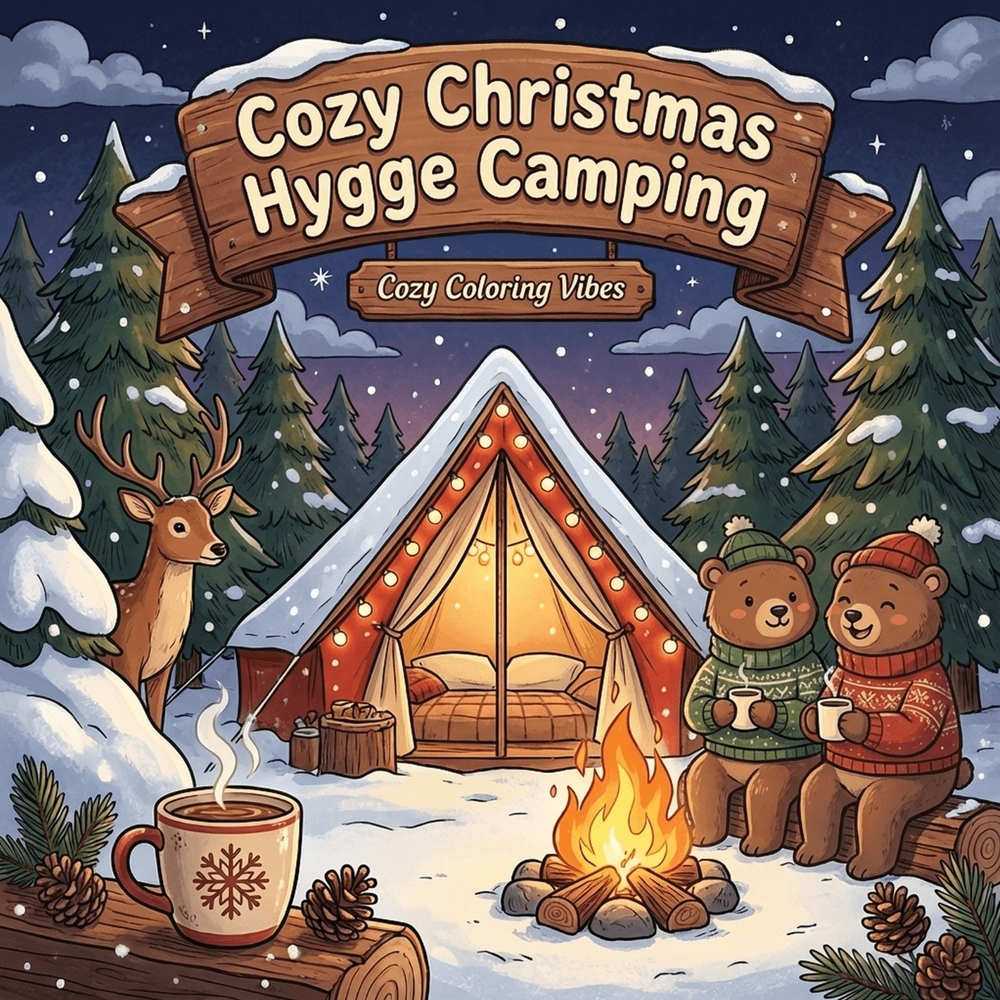 Cozy Christmas Hygge Camping: Winter Camping Scenes with Adorable Woodland Animals Easy Bold Line Designs for Stress Relief, Mindfulness & Cozy Holida cover