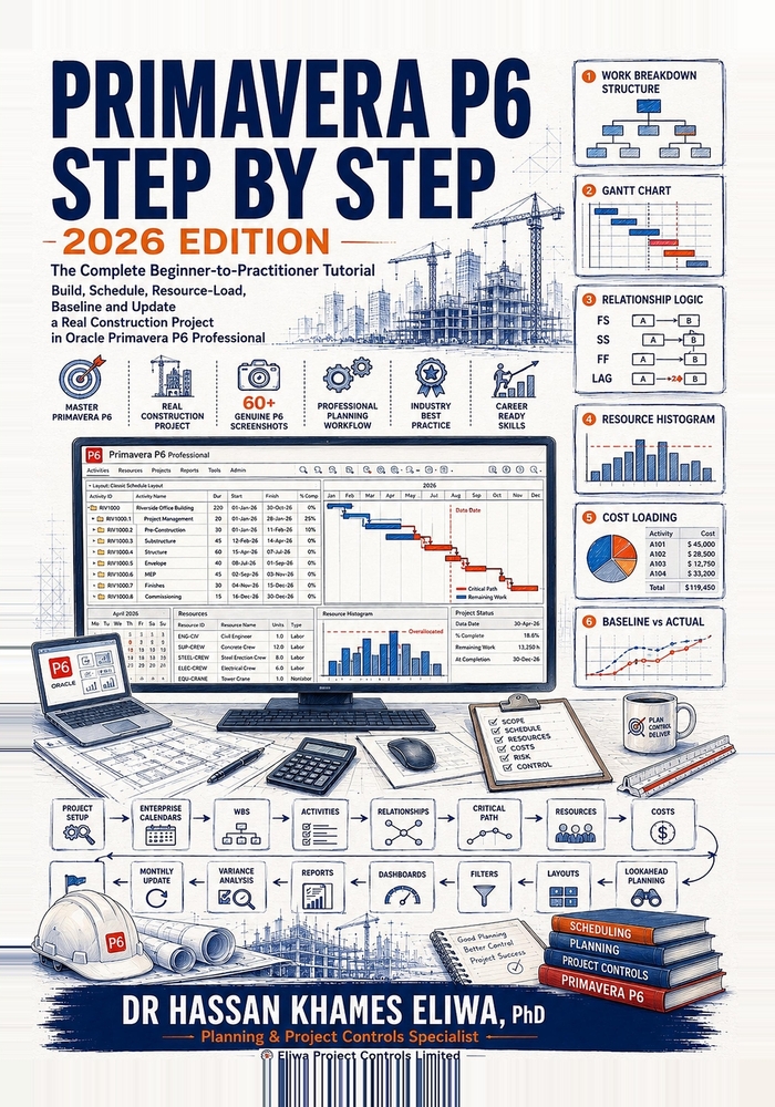 PRIMAVERA P6 STEP BY STEP 2026 Edition: The Complete Beginner-to-Practitioner Tutorial Build, Schedule, Resource-Load, Baseline and Update a Real Cons cover