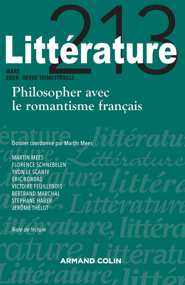 Littérature N°213 1/2024: Philosopher avec le romantisme français cover