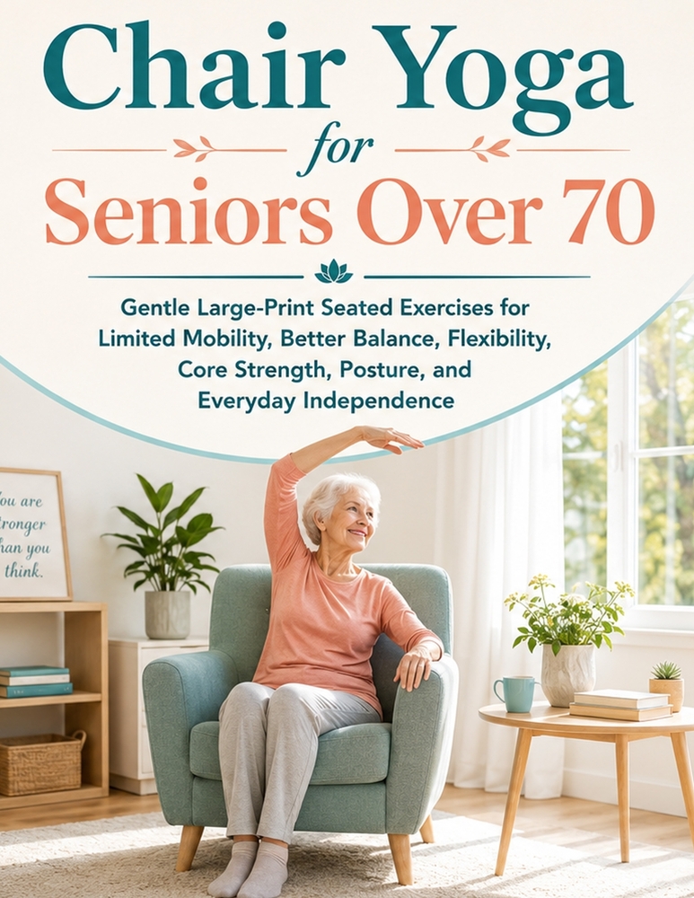 Chair Yoga for Seniors Over 70: Gentle Large-Print Seated Exercises for Limited Mobility, Better Balance, Flexibility, Core Strength, Posture, and Eve cover
