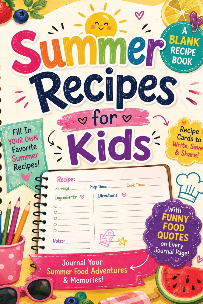 Summer Recipes for Kids: A Blank Recipe Journal for Kids to Collect Favorite Summer Recipes, Fill In Recipe Cards, Write About Their Summer Food Adven cover