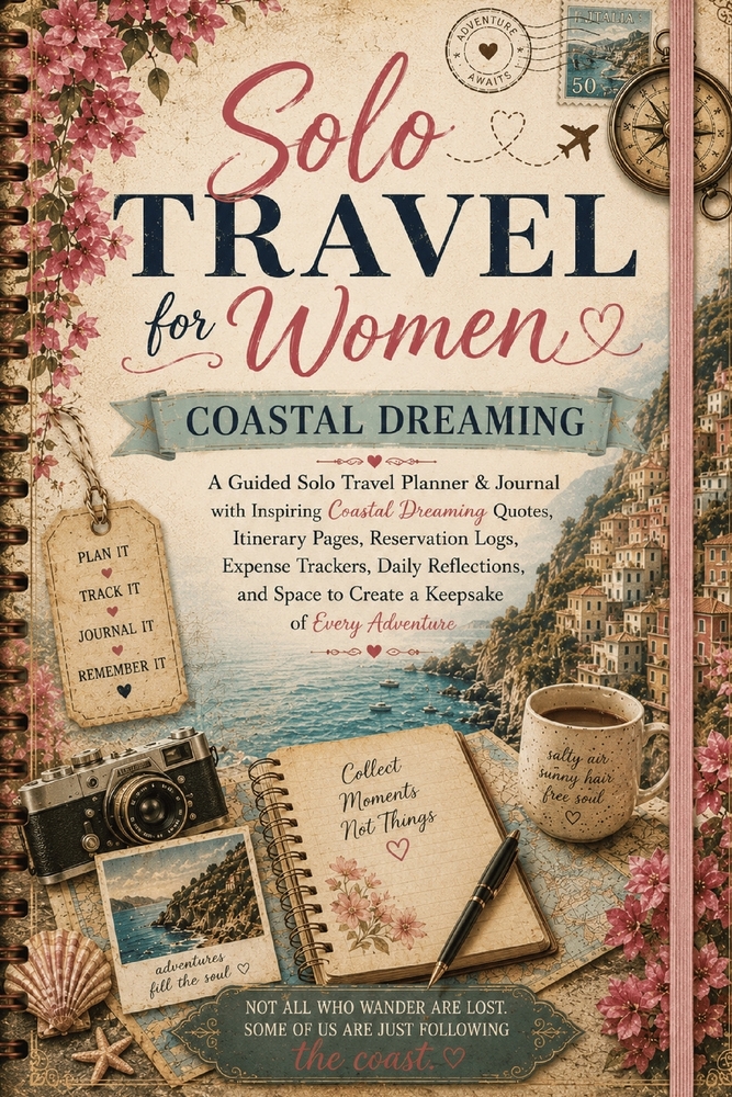 Solo Travel for Women: A Guided Solo Travel Planner & Journal with Inspiring Coastal Dreaming Quotes, Itinerary Pages, Reservation Logs, Expense Track cover
