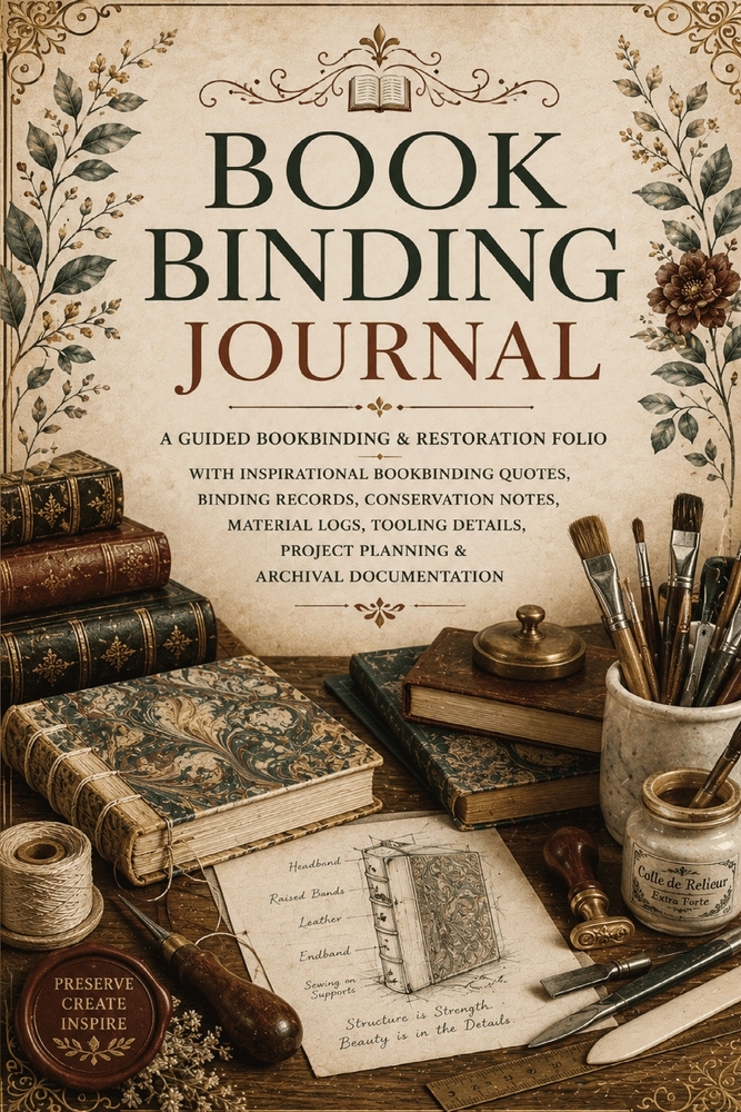 Book Binding Journal: A Guided Bookbinding & Restoration Folio with Inspirational Bookbinding Quotes, Binding Records, Conservation Notes, Material Lo cover