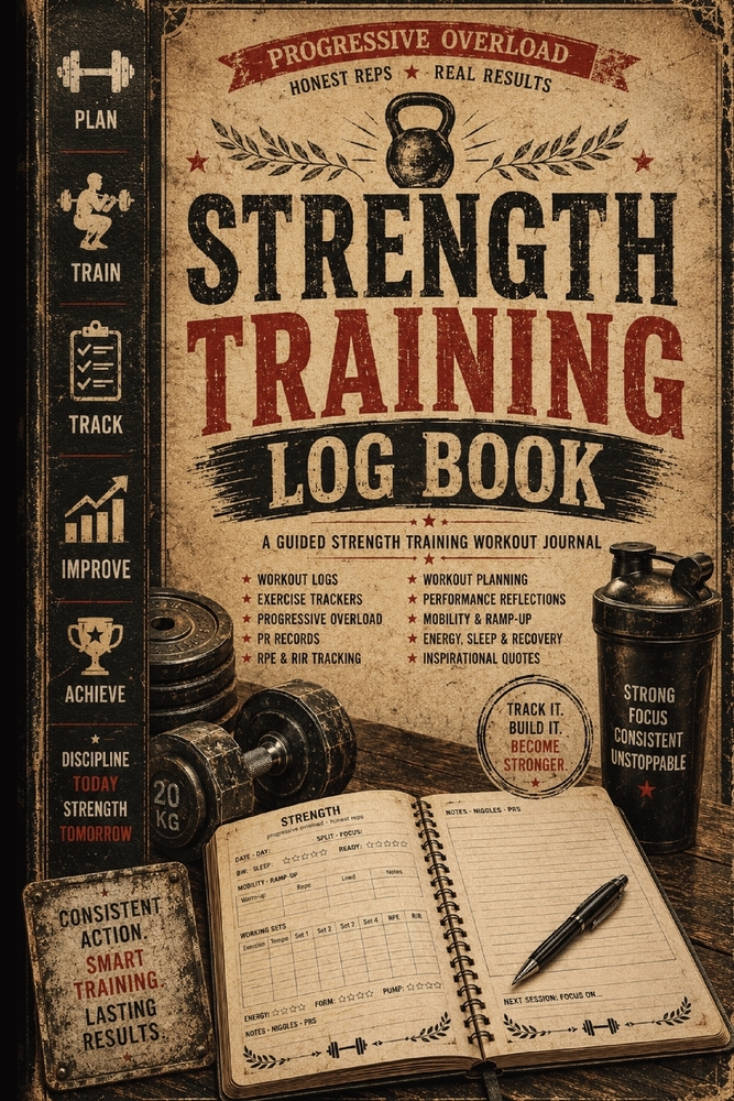 Strength Training Log Book: A Guided Strength Training Workout Journal with Inspirational Strength Quotes, Progressive Overload Logs, Exercise Tracker cover