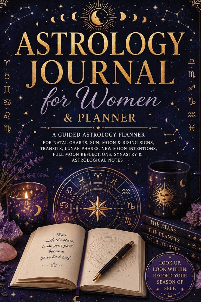 Astrology Journal for Women and Planner: A Guided Astrology Planner for Natal Charts, Sun, Moon & Rising Signs, Transits, Lunar Phases, New Moon Inten cover