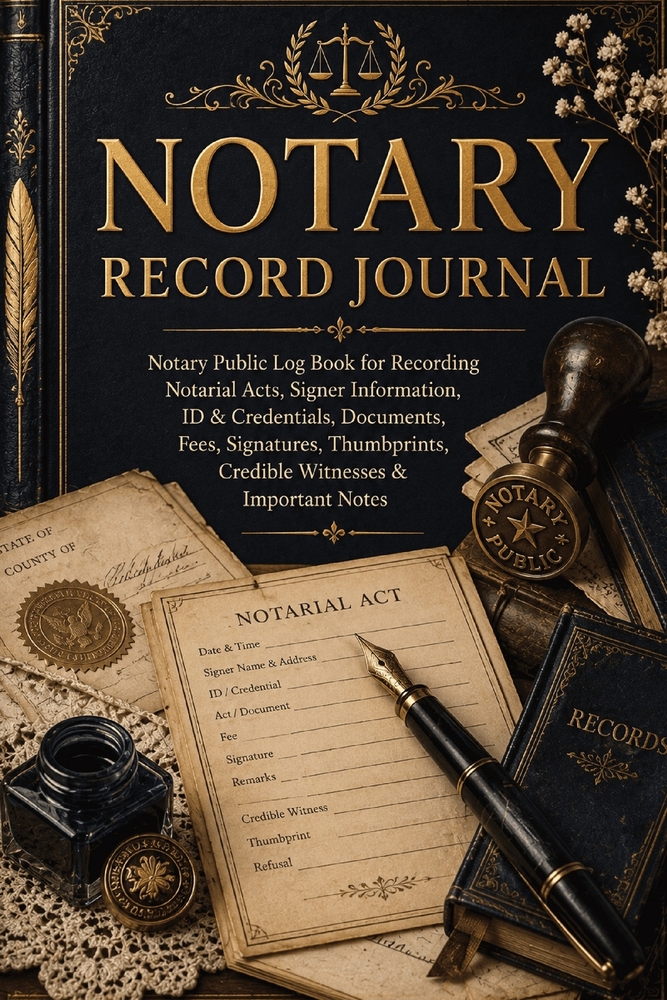 Notary Record Journal: Notary Public Log Book for Recording Notarial Acts, Signer Information, ID & Credentials, Documents, Fees, Signatures, Thumbpri cover