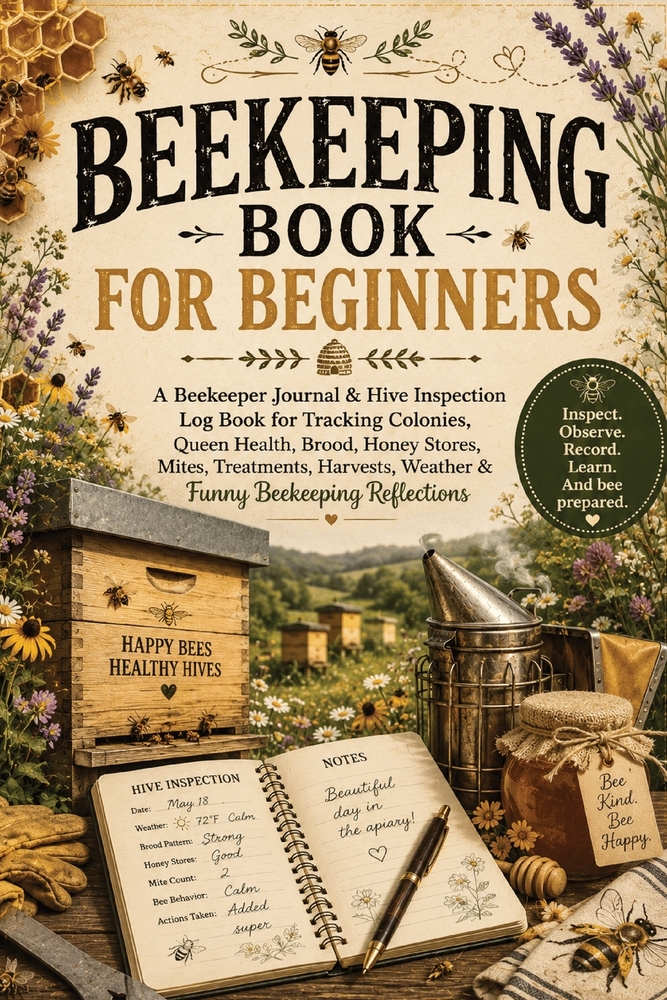 Beekeeping Book for Beginners: A Beekeeper Journal & Hive Inspection Log Book for Tracking Colonies, Queen Health, Brood, Honey Stores, Mites, Treatme cover