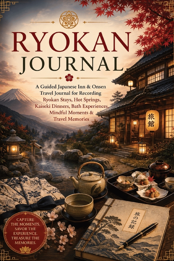 Ryokan Journal: A Guided Japanese Inn & Onsen Travel Journal for Recording Ryokan Stays, Hot Springs, Kaiseki Dinners, Bath Experiences, Mindful Momen cover