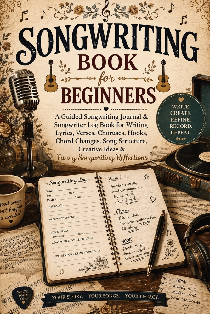 Songwriting Book for Beginners: A Guided Songwriting Journal & Songwriter Log Book for Writing Lyrics, Verses, Choruses, Hooks, Chord Changes, Song St cover