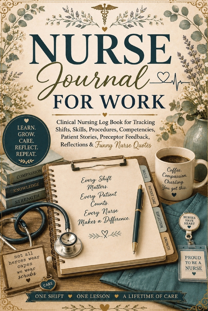 Nurse Journal for Work: Clinical Nursing Log Book for Tracking Shifts, Skills, Procedures, Competencies, Patient Stories, Preceptor Feedback, Reflecti cover