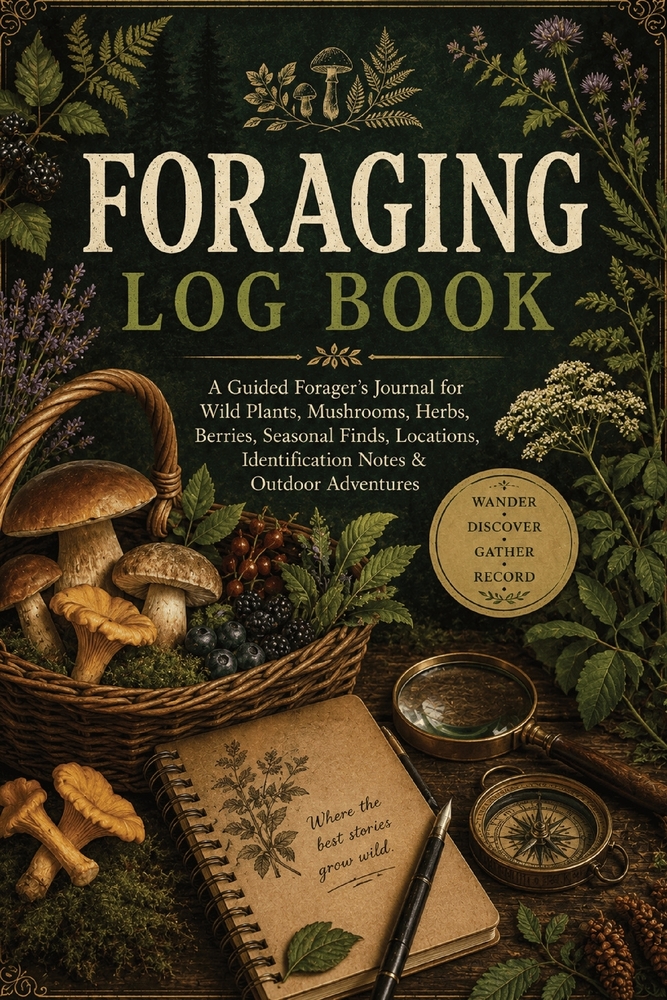 Foraging Log Book: A Guided Forager's Journal for Wild Plants, Mushrooms, Herbs, Berries, Seasonal Finds, Locations, Identification Notes & Outdoor Ad cover