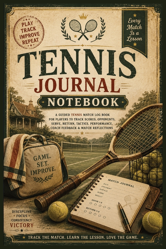 Tennis Journal Notebook: A Guided Tennis Match Log Book for Players to Track Scores, Opponents, Serve, Return, Tactics, Performance, Coach Feedback & cover