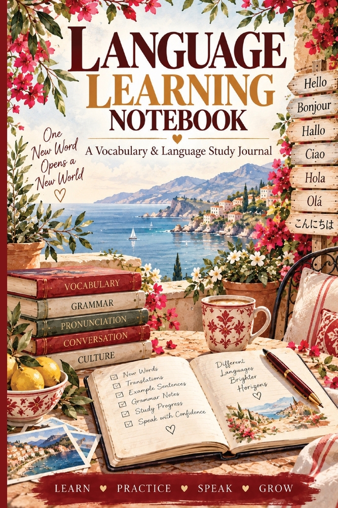 Language Learning Notebook: A Guided Language Study Journal & Vocabulary Log Book for Words, Pronunciation, Grammar, Translation, Example Sentences, S cover