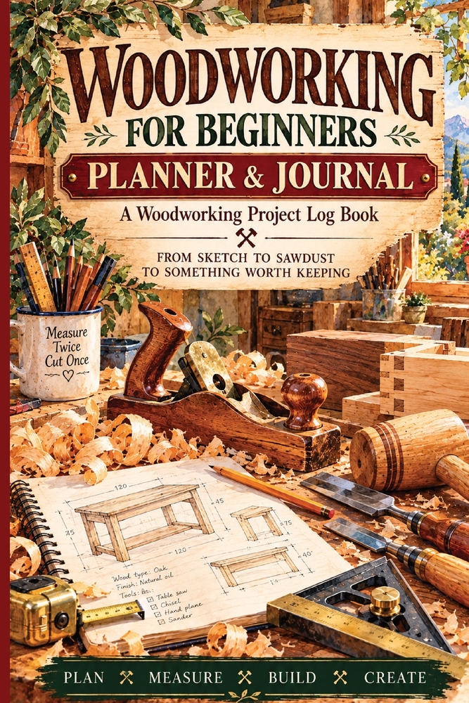 Woodworking for Beginners Planner & Journal: A Woodworking Project Log Book for Sketches, Measurements, Materials, Cut Lists, Joinery, Tools, Build St cover