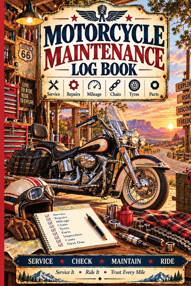 Motorcycle Maintenance Log Book: A Motorcycle Service & Repair Record Book for Mileage, Oil Changes, Chain Maintenance, Tyres, Parts, Costs, Pre-Ride cover