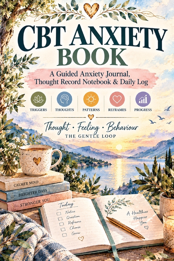 CBT Anxiety Book: A Guided CBT Anxiety Journal, Thought Record Notebook & Daily Log for Tracking Triggers, Cognitive Distortions, Automatic Thoughts, cover