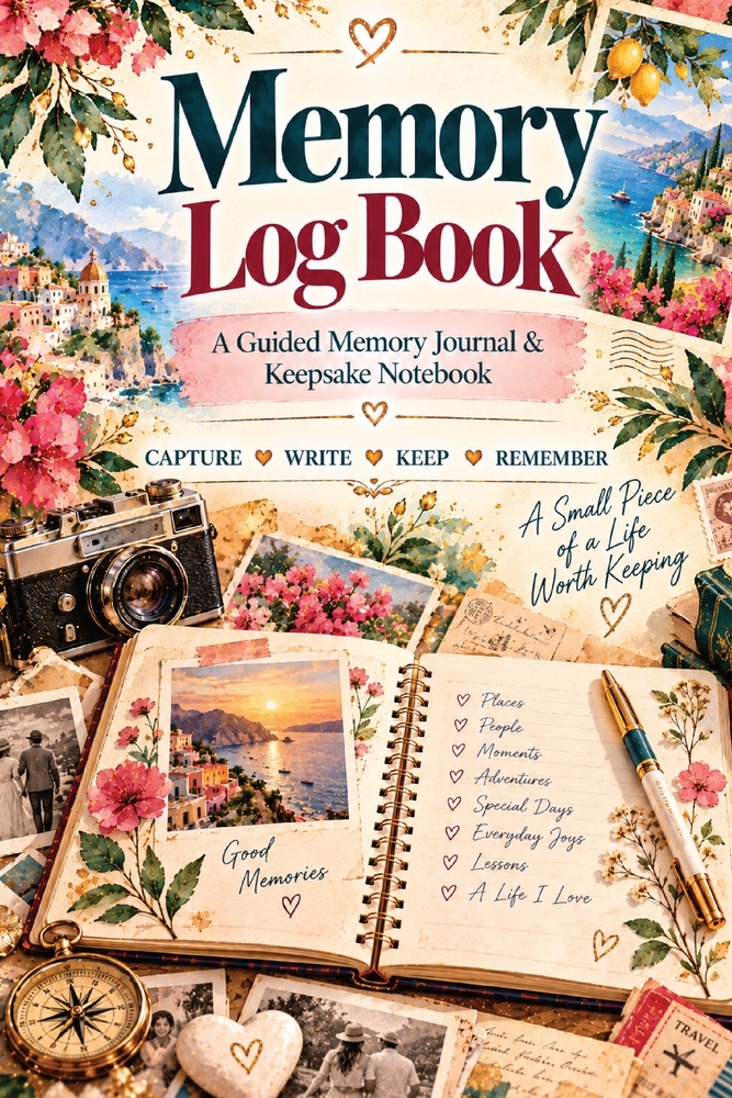 Memory Log Book: A Guided Memory Journal, Keepsake Notebook & Life Story Log for Recording Special Moments, Photos, People, Places, Feelings, Stories cover