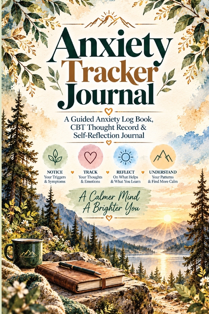 Anxiety Tracker Journal: A Guided Anxiety Log Book, CBT Thought Record Workbook & Mental Wellness Journal for Tracking Triggers, Physical Symptoms, Ne cover