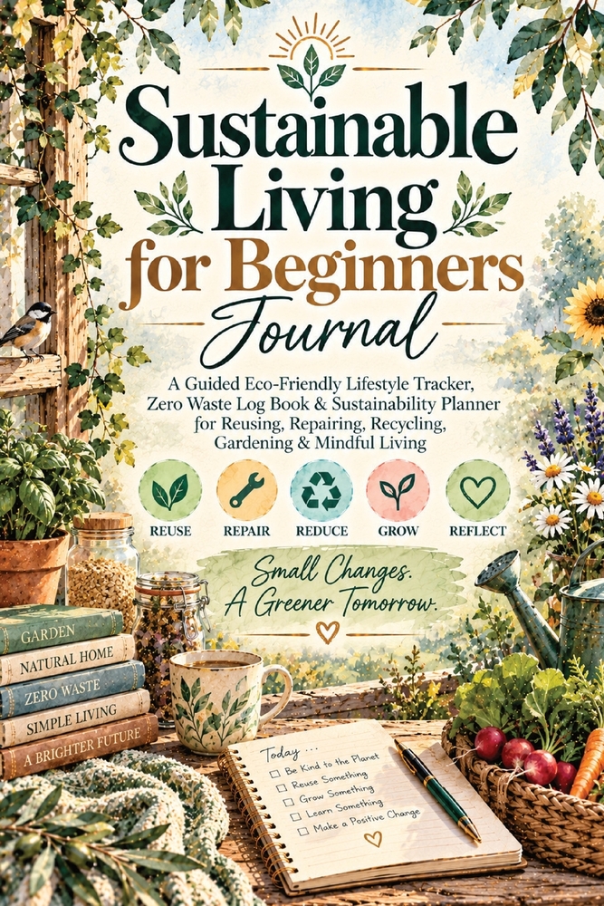 Sustainable Living for Beginners Journal: A Guided Eco-Friendly Lifestyle Tracker, Zero Waste Log Book & Sustainability Planner for Reusing, Repairing cover
