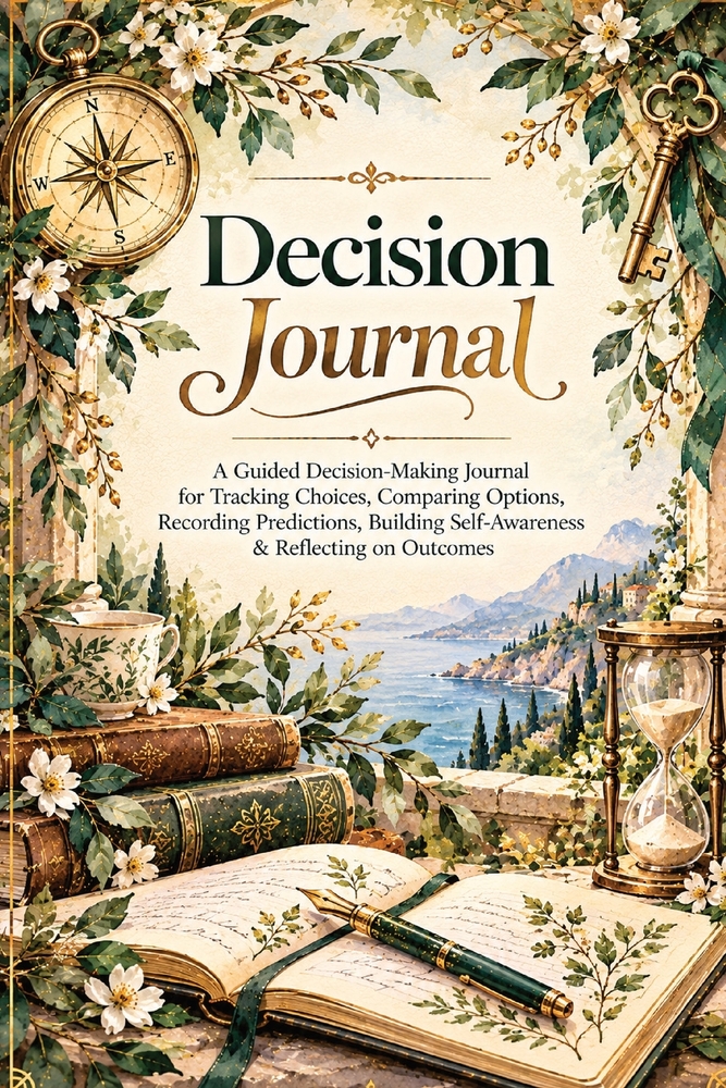 Decision Journal: A Guided Decision-Making Journal for Tracking Choices, Comparing Options, Recording Predictions, Building Self-Awareness & Reflectin cover