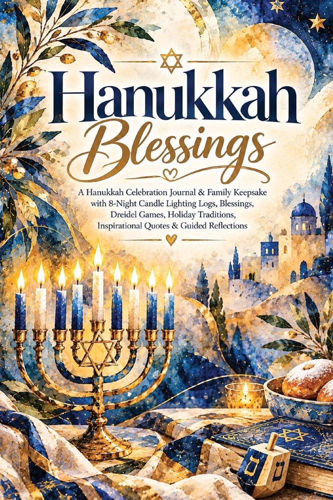 Hanukkah Blessings: A Hanukkah Celebration Journal & Family Keepsake with 8-Night Candle Lighting Logs, Blessings, Dreidel Games, Holiday Traditions, cover
